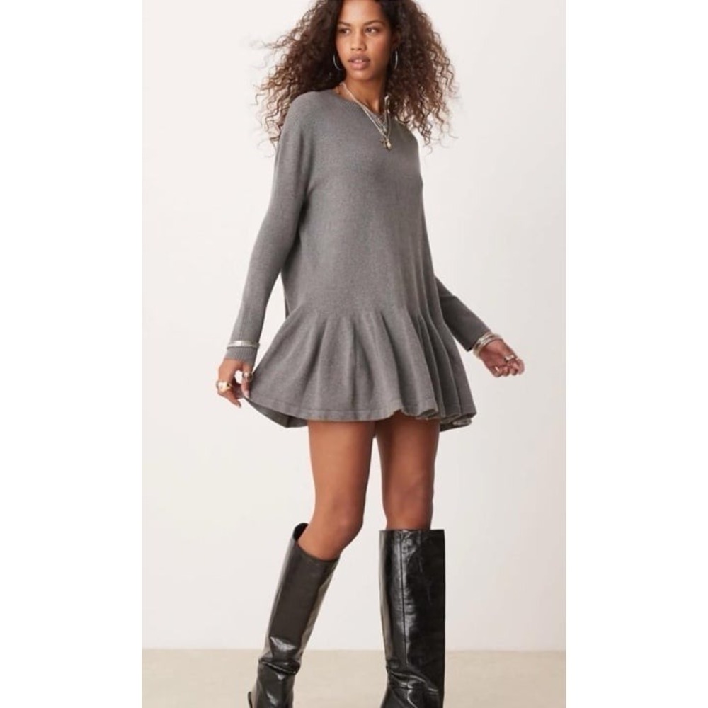 Free People Time On My Side Sweater Dress NWT XL Gray Drop Waist Ribbed Mini